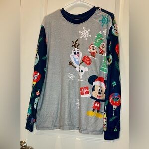 Disney Holiday Pajama Top Gray and Blue Characters Size L